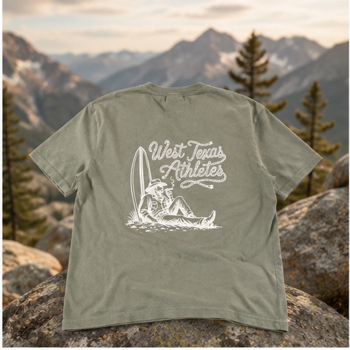 Cowboy Script Tee in Sage Green — back artwork