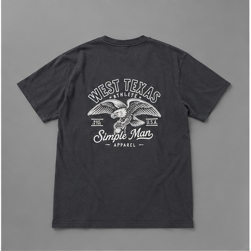 Eagle & Kettlebell Tee in Faded Black — back crest
